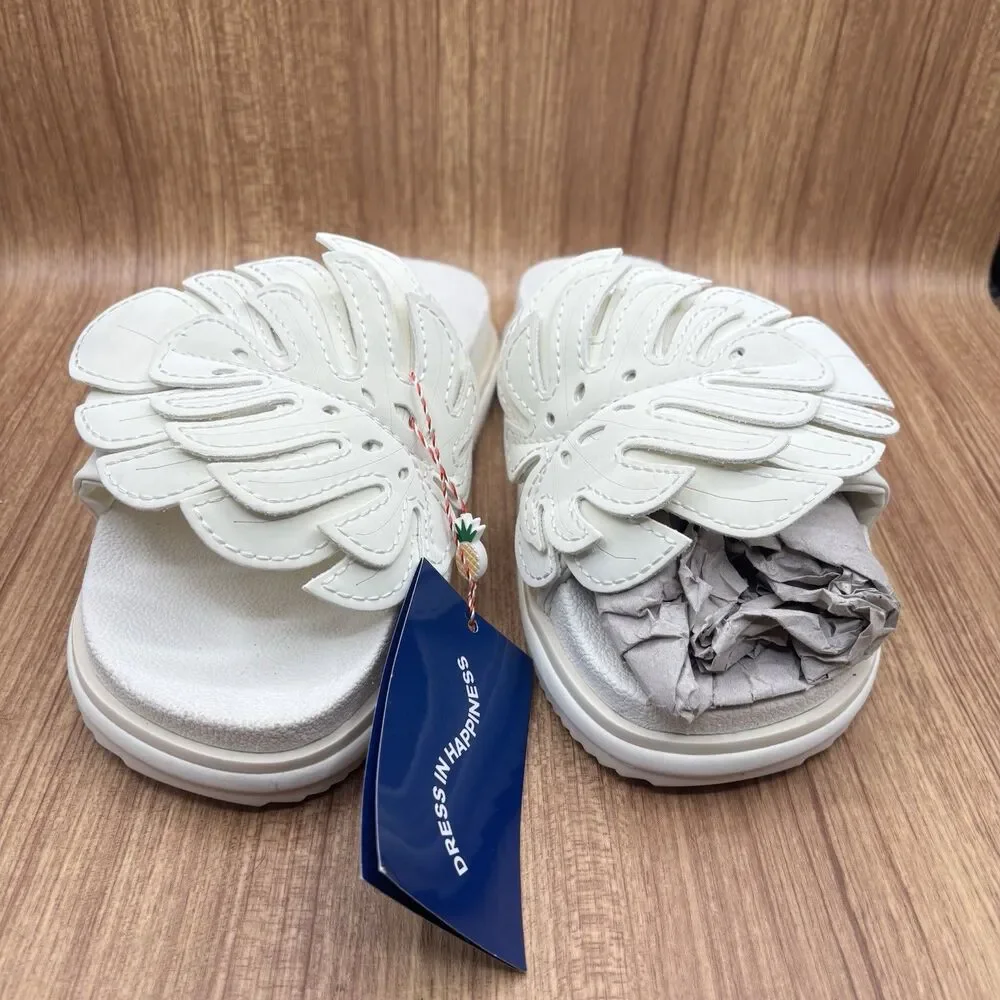 Farm Rio Monstera Off White Platform Anatomical Slides Sandals US 10/EU 42 NWT‎